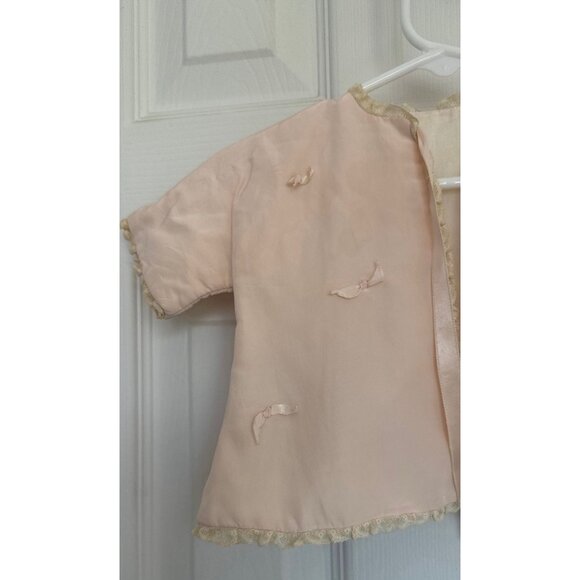 Vtg Pink Baby Jacket Julius Berger & Co. 1950's White Lace Edging Pink Ties - Picture 3 of 10
